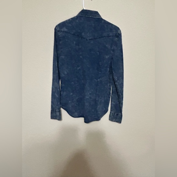 True Religion Georgia Denim Shirt Women Size Large Western Snap Button Cowgirl - Picture 4 of 12